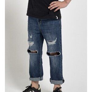 New One Teaspoon Hooligans Jeans Girls Boys 5-6 Oxford Blue Distressed